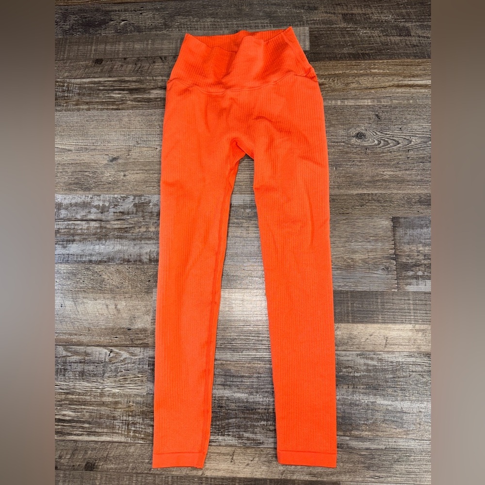 Balance Athletica Ribbed Seamless High Rise Leggings Small Neon Orange